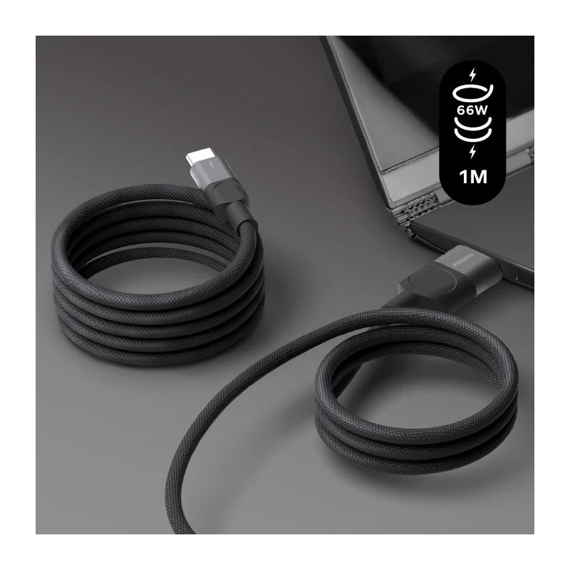 MOMAX Mag.Link Magnetic Cable - 66W / USB-A / USB-C / 1 Meter / Black
