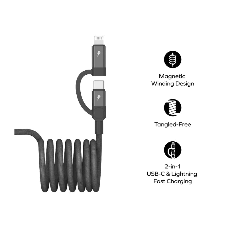 MOMAX Mag.Link Duo Magnetic Cable - USB-C / Lightning / 60W / 1 Meter / Black