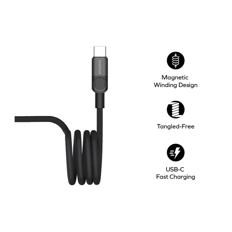 MOMAX Mag.Link Magnetic Cable - USB-C / 100W / 1 Meter / Black
