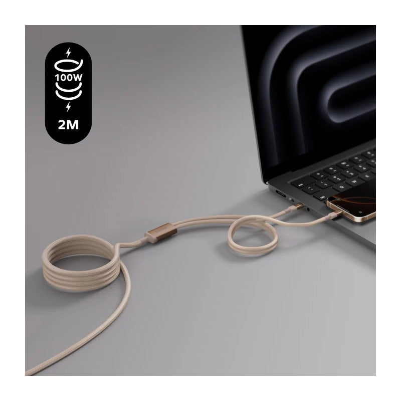 MOMAX Mag.Link Magnetic Cable - USB-C / 100W / 2 Meter / Sandstone