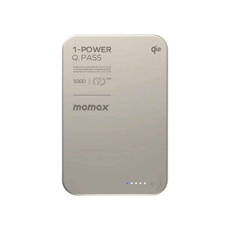 MOMAX 1-Power Q.Pass Qi2 Magnetic Wireless Power Bank - 5000mAh / USB-C / Titanium