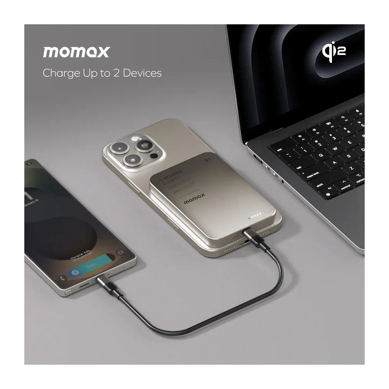 MOMAX 1-Power Q.Pass Qi2 Magnetic Wireless Power Bank - 5000mAh / USB-C / Titanium