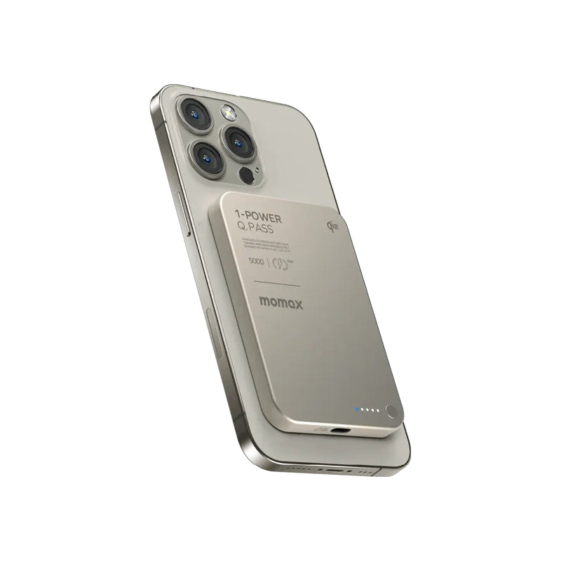 MOMAX 1-Power Q.Pass Qi2 Magnetic Wireless Power Bank - 5000mAh / USB-C / Titanium