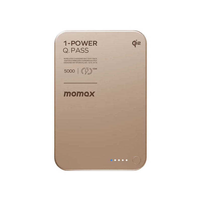 MOMAX 1-Power Q.Pass Qi2 Magnetic Wireless Power Bank - 5000mAh / USB-C / Sandstone