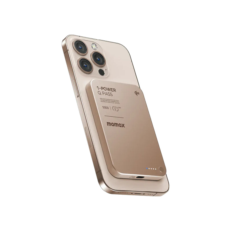 MOMAX 1-Power Q.Pass Qi2 Magnetic Wireless Power Bank - 5000mAh / USB-C / Sandstone