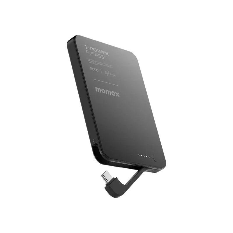 MOMAX 1-Power F.Pass Magnetic Power Bank with Built-in Cable - 5000mAh / USB-C / Black