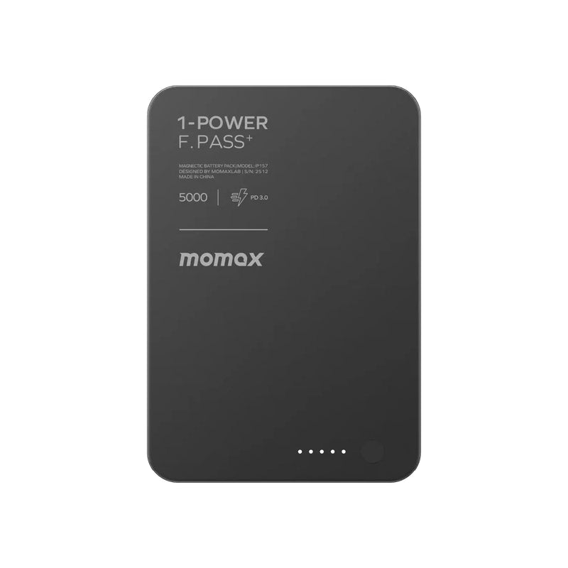 MOMAX 1-Power F.Pass Magnetic Power Bank with Built-in Cable - 5000mAh / USB-C / Black