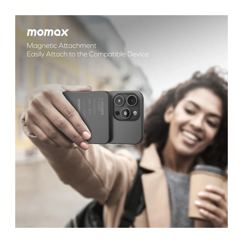 MOMAX 1-Power F.Pass Magnetic Power Bank with Built-in Cable - 5000mAh / USB-C / Black