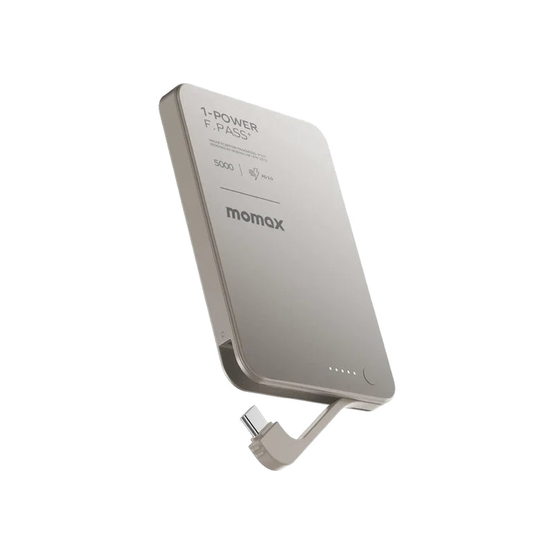 MOMAX 1-Power F.Pass Magnetic Power Bank with Built-in Cable - 5000mAh / USB-C / Titanium