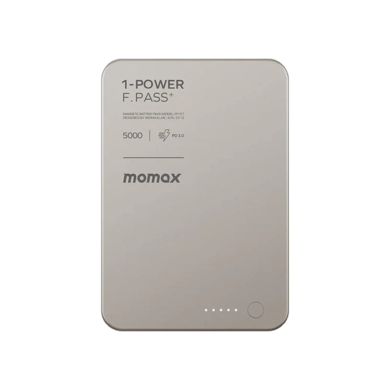 MOMAX 1-Power F.Pass Magnetic Power Bank with Built-in Cable - 5000mAh / USB-C / Titanium