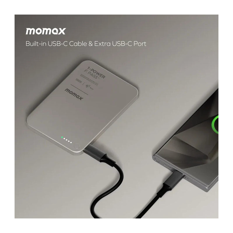MOMAX 1-Power F.Pass Magnetic Power Bank with Built-in Cable - 5000mAh / USB-C / Titanium