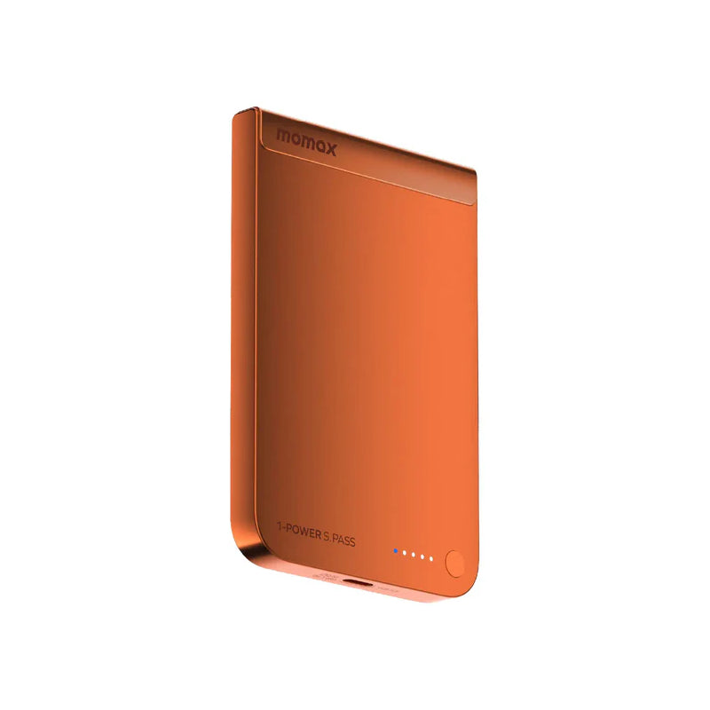 MOMAX 1-Power S.Pass Qi2 Magnetic Wireless Power Bank - 5000mAh / USB-C / Solar Orange