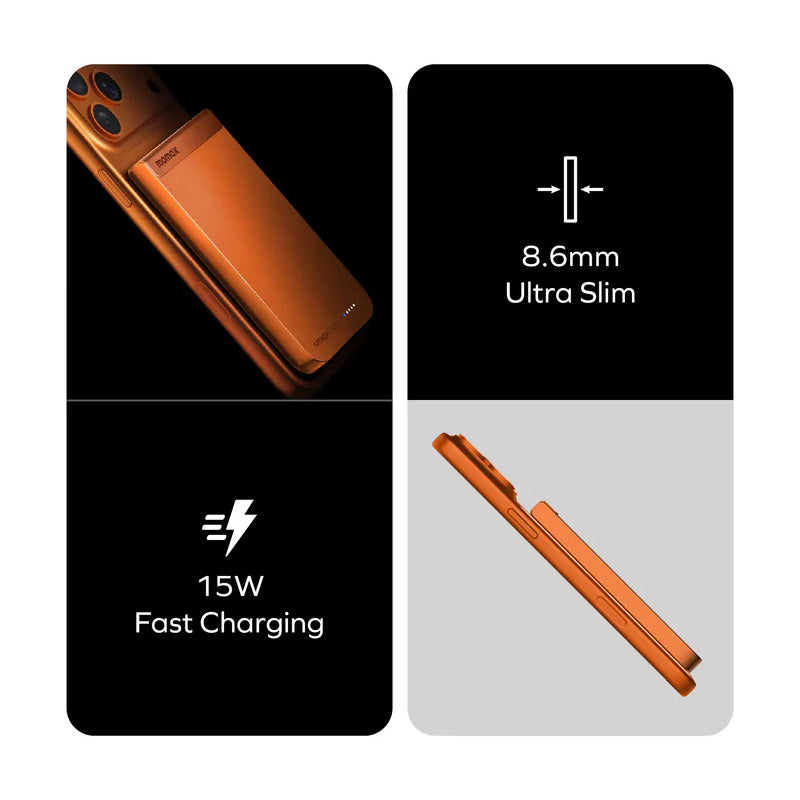MOMAX 1-Power S.Pass Qi2 Magnetic Wireless Power Bank - 5000mAh / USB-C / Solar Orange