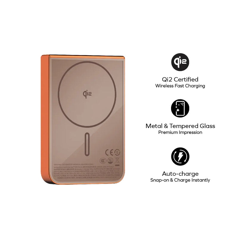 MOMAX 1-Power S.Pass Qi2 Magnetic Wireless Power Bank - 10000mAh / USB-C / Orange