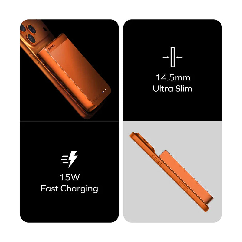 MOMAX 1-Power S.Pass Qi2 Magnetic Wireless Power Bank - 10000mAh / USB-C / Orange