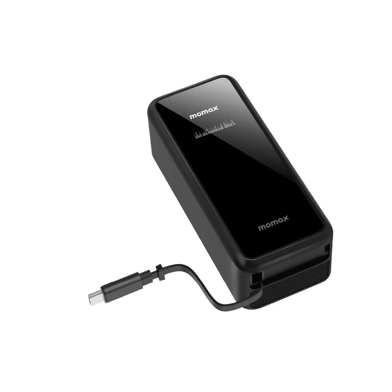 MOMAX 1-Pac 3-in-1 Hybrid GaN Power Bank with Built-In Retractable Cable - 10000mAh / USB-A / USB-C / Black