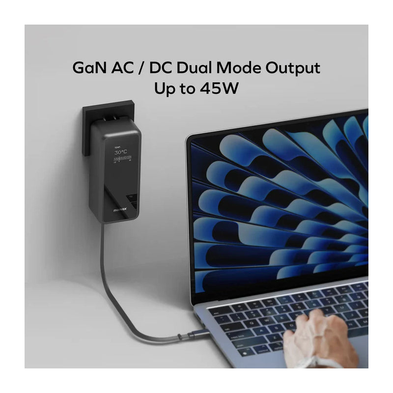 MOMAX 1-Pac 3-in-1 Hybrid GaN Power Bank with Built-In Retractable Cable - 10000mAh / USB-A / USB-C / Black