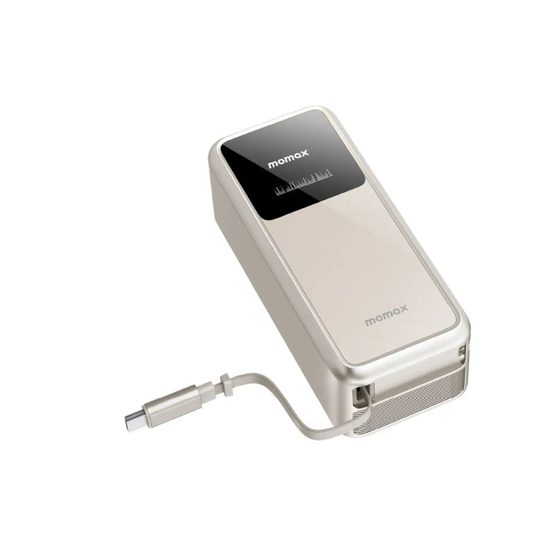 MOMAX 1-Pac 3-in-1 Hybrid GaN Power Bank with Built-In Retractable Cable - 10000mAh / USB-A / USB-C / Titanium