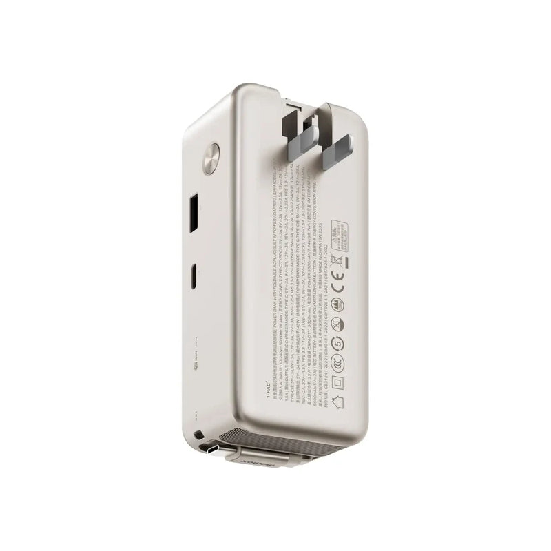 MOMAX 1-Pac 3-in-1 Hybrid GaN Power Bank with Built-In Retractable Cable - 10000mAh / USB-A / USB-C / Titanium