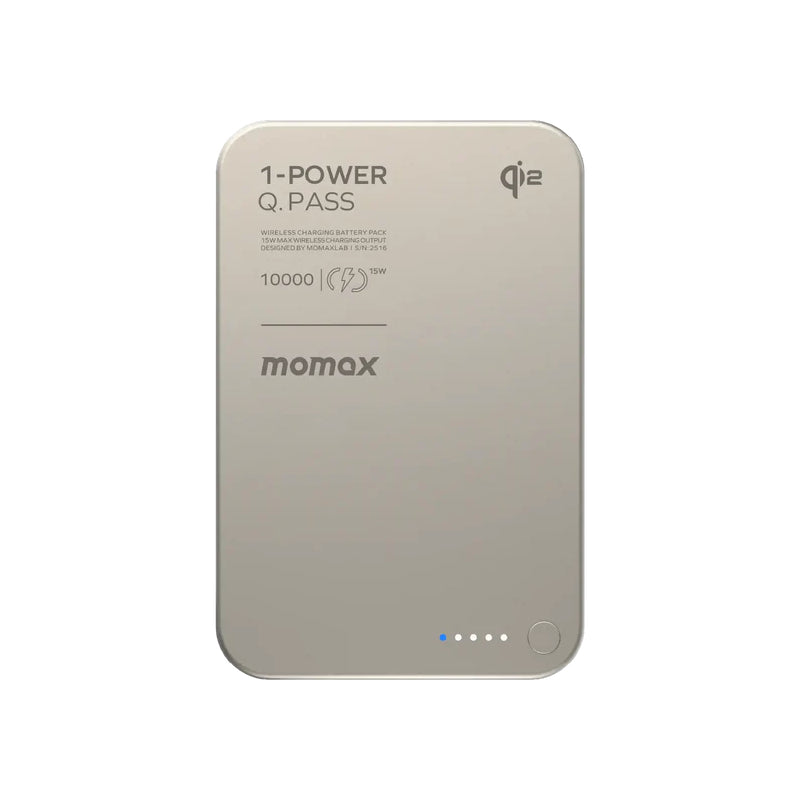 MOMAX 1-Power Q.Pass Qi2 Magnetic Wireless Power Bank - 10000mAh / USB-C / Titanium