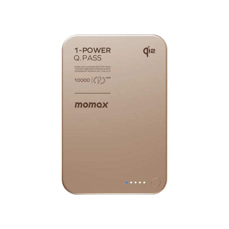 MOMAX 1-Power Q.Pass Qi2 Magnetic Wireless Power Bank - 10000mAh / USB-C / Sandstone