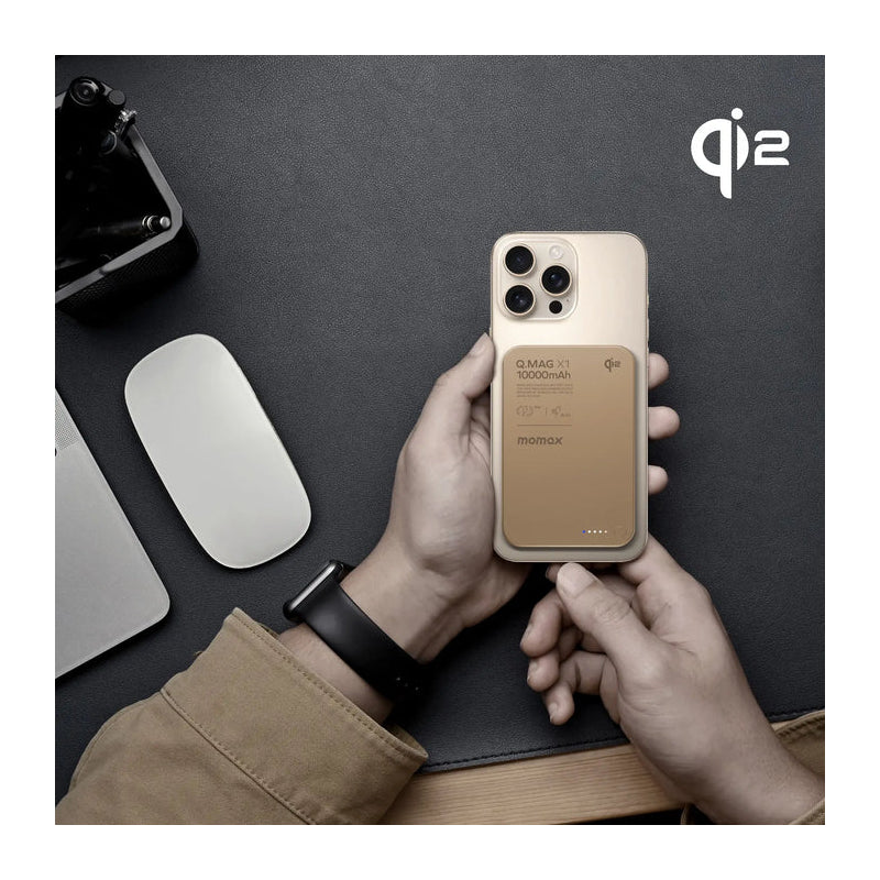 MOMAX 1-Power Q.Pass Qi2 Magnetic Wireless Power Bank - 10000mAh / USB-C / Sandstone