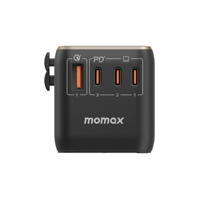 MOMAX Universal 4-Port Travel GaN Charger with USB-C Cable - 120W / USB-A / USB-C / Titanium