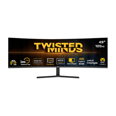 Twisted Minds Eclipse Pro Series - 49” WQHD / 1ms / 120Hz / Display Port / HDMI / USB-C / USB-A / Audio Out - Gaming Monitor