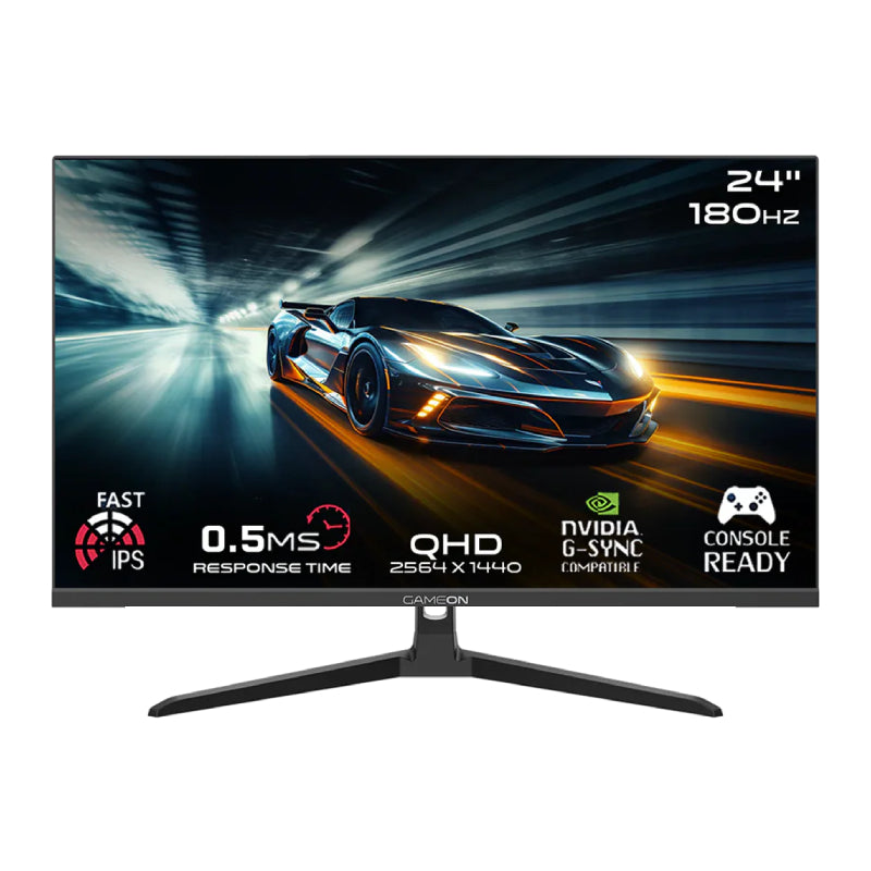 GameOn GOAE24QHD180IPS Pro Series Gaming Monitor - 24" QHD / 180Hz / 0.5ms / DisplayPort / HDMI / Audio Out - Black