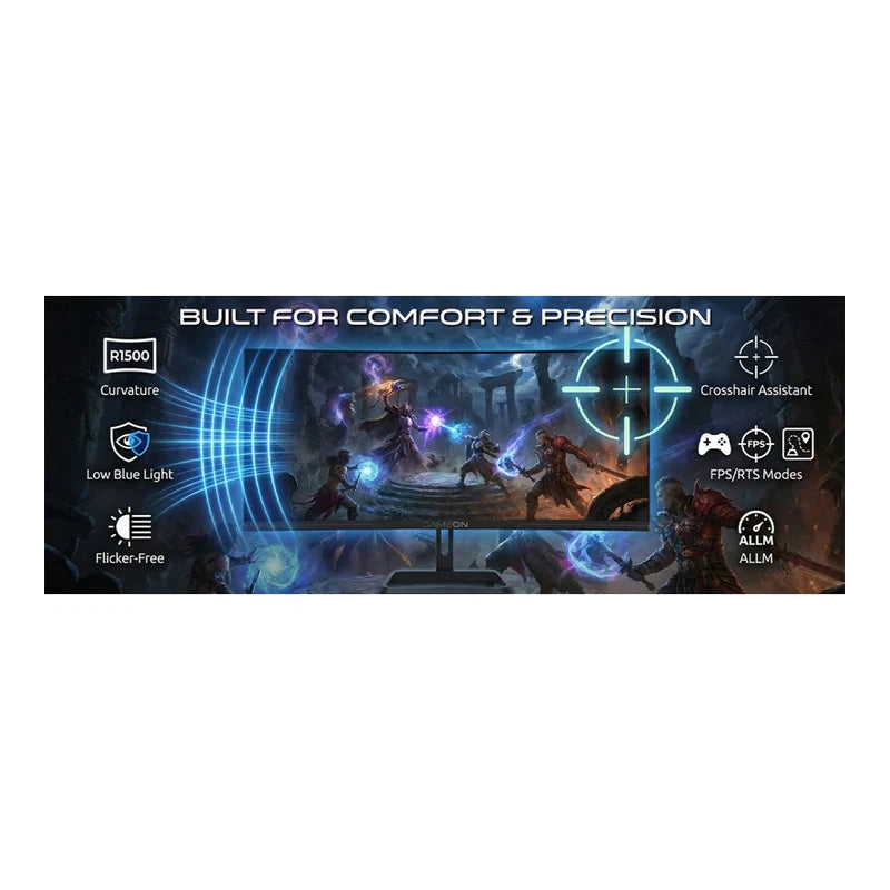 GameOn GOC34WQHD100VA Spectra Pro Series Gaming Monitor - 34" WQHD / 100Hz / 0.5ms / DisplayPort / HDMI / Audio Out - Black