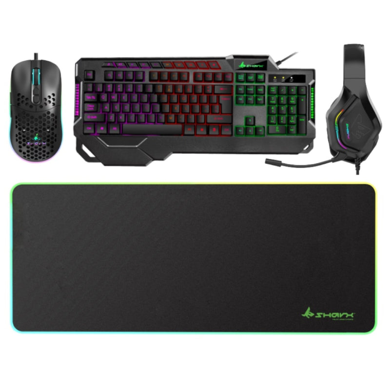 SHARX Jaws 4-in-1 Gaming Bundle (Keyboard, DPI Adjustable Mouse, RGB Gaming Headset, Mouse Pad) - Black