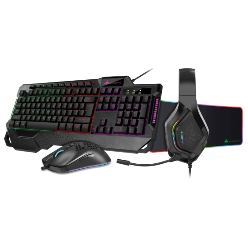 SHARX Jaws 4-in-1 Gaming Bundle (Keyboard, DPI Adjustable Mouse, RGB Gaming Headset, Mouse Pad) - Black