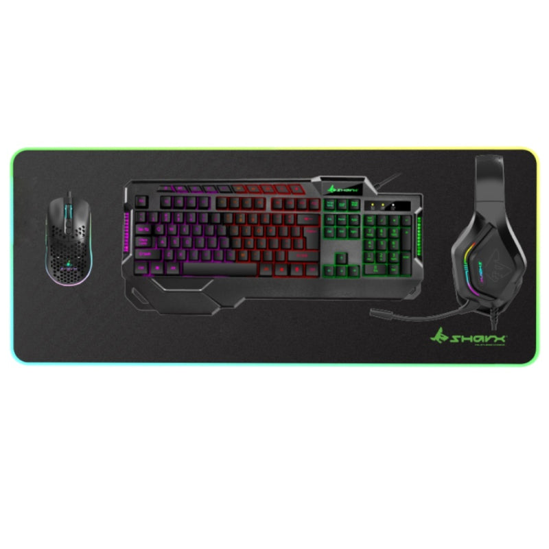 SHARX Jaws 4-in-1 Gaming Bundle (Keyboard, DPI Adjustable Mouse, RGB Gaming Headset, Mouse Pad) - Black