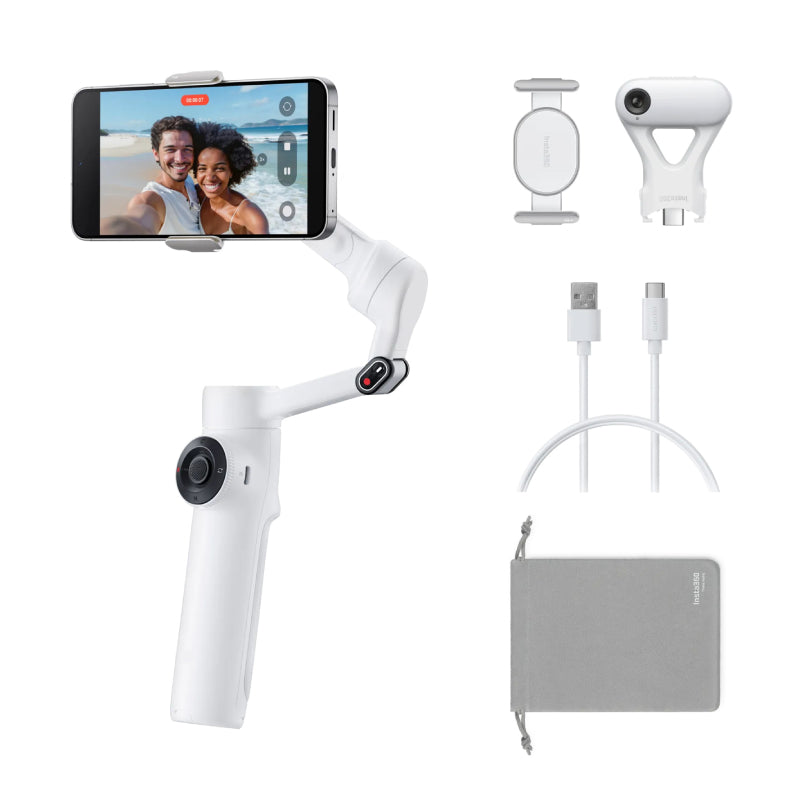 Insta360 Flow 2 AI Tracker Kit Gimbal Stabilizer Bundle - Bluetooth / USB-C / 1100mAh / Summit White