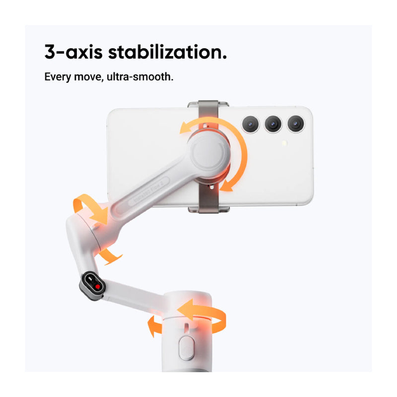 Insta360 Flow 2 AI Tracker Kit Gimbal Stabilizer Bundle - Bluetooth / USB-C / 1100mAh / Summit White