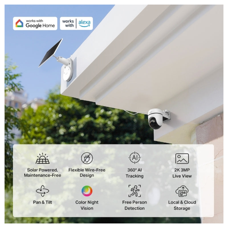 TP-Link (Tapo C610 KIT) Solar-Powered Pan/Tilt Security Camera Kit - 2304 × 1296 / 2.4 GHz - White