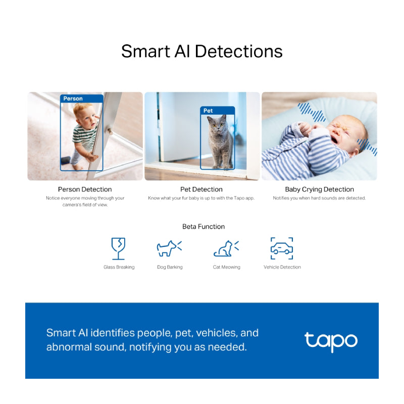TP-Link (Tapo C230) Pan/Tilt AI Home Security Wi-Fi Camera - H.264 / 2880 x 1620 / 2.4 GHz - White