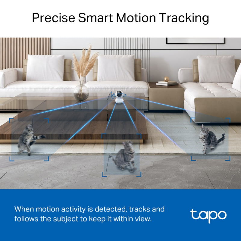 TP-Link (Tapo C230) Pan/Tilt AI Home Security Wi-Fi Camera - H.264 / 2880 x 1620 / 2.4 GHz - White