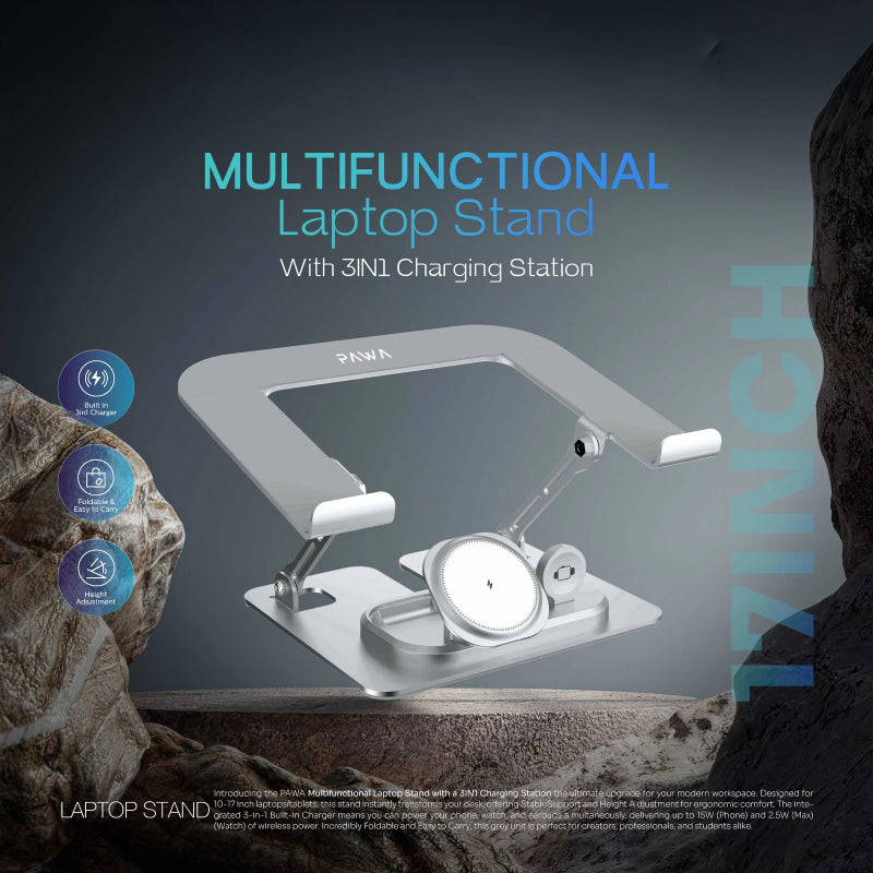 Pawa Multifunctional Laptop Stand With 3-IN-1 Charging Station - Grey