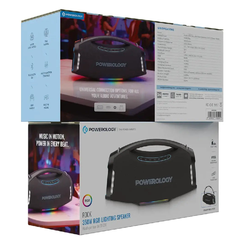 Powerology Rock RGB Lighting Speaker - 350W / 16000mAh / Bluetooth / Black