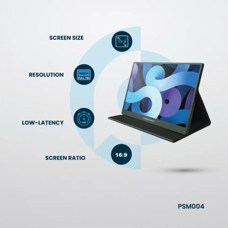 Powerology Ultra-Slim Portable Monitor - 15.6"FHD / 144Hz / Black