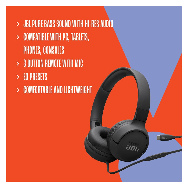 JBL Tune 520C Wired Headphones - On-Ear / USB-C / Purple