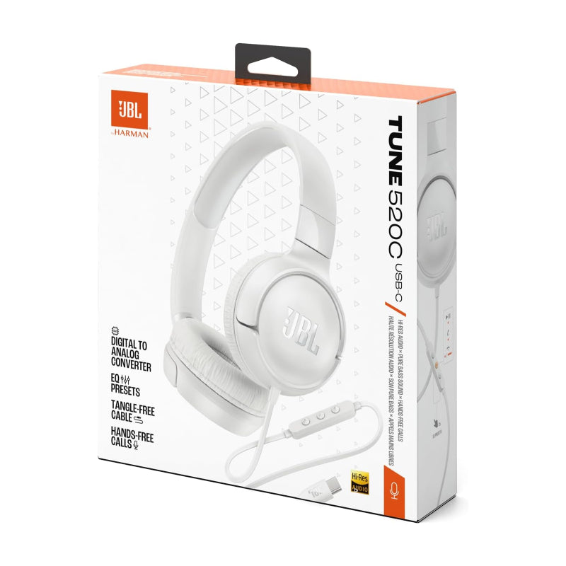 JBL Tune 520C Wired Headphones - On-Ear / USB-C / White