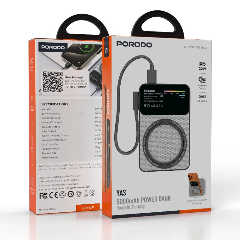 Porodo Yas Magsafe Charging Power Bank - 5000mAh / USB-C / Grey