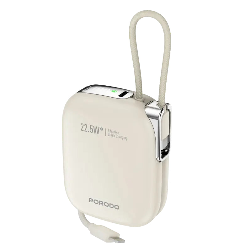 Porodo Bali Power Bank Built-in Lighting & USB-C Cable - 10000mAh / 22.5W / USB-C / Beige