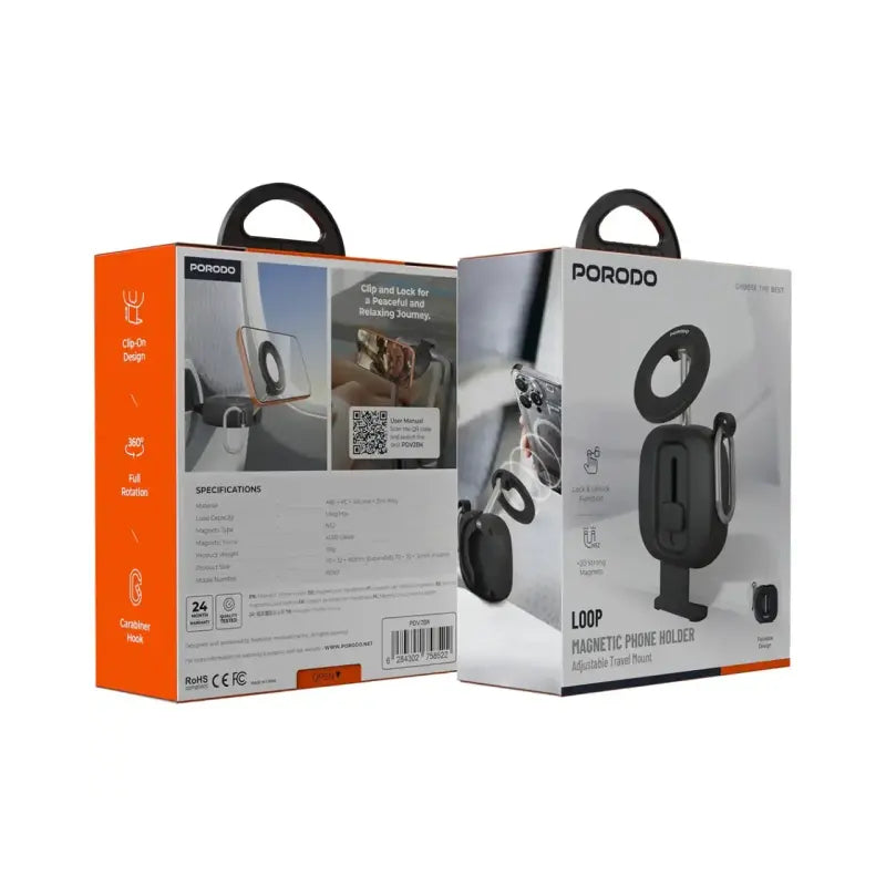 Porodo Loop PDV2BK Magnetic Phone Holder Adjustable Travel Mount - Black