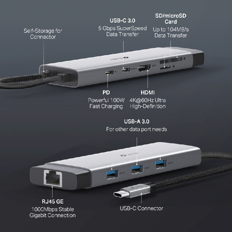 TP-Link (UH9120C) USB Type-C 9 in 1 Hub - HDMI / USB-C / USB 3.0 / Micro SD / SD / RJ45