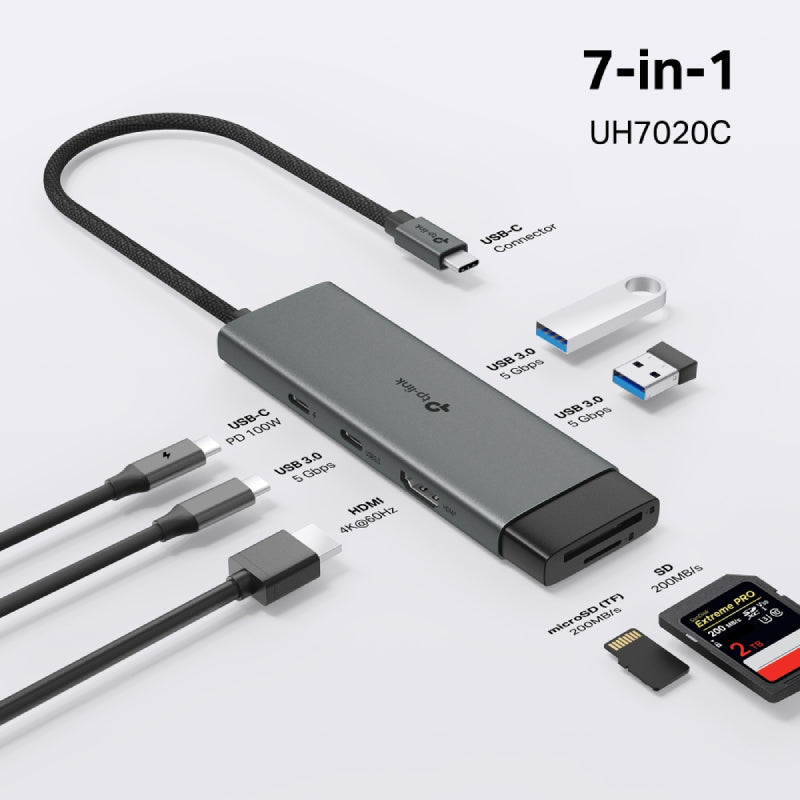 TP-Link (UH7020C) USB Type-C 7 in 1 Hub - HDMI / USB-C / USB 3.0 / Micro SD / SD
