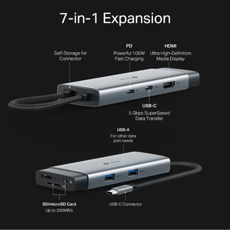TP-Link (UH7020C) USB Type-C 7 in 1 Hub - HDMI / USB-C / USB 3.0 / Micro SD / SD