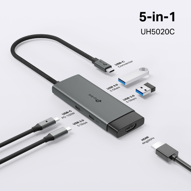 TP-Link UH5020C USB Type-C 5-in-1 Hub - HDMI / PD / USB Type-C / USB Type-A